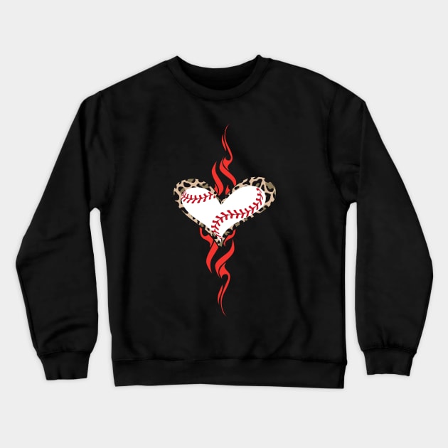 Baseball Leopard Heart Distressed Vintage Baseball Lovers Crewneck Sweatshirt by Sandra Holloman